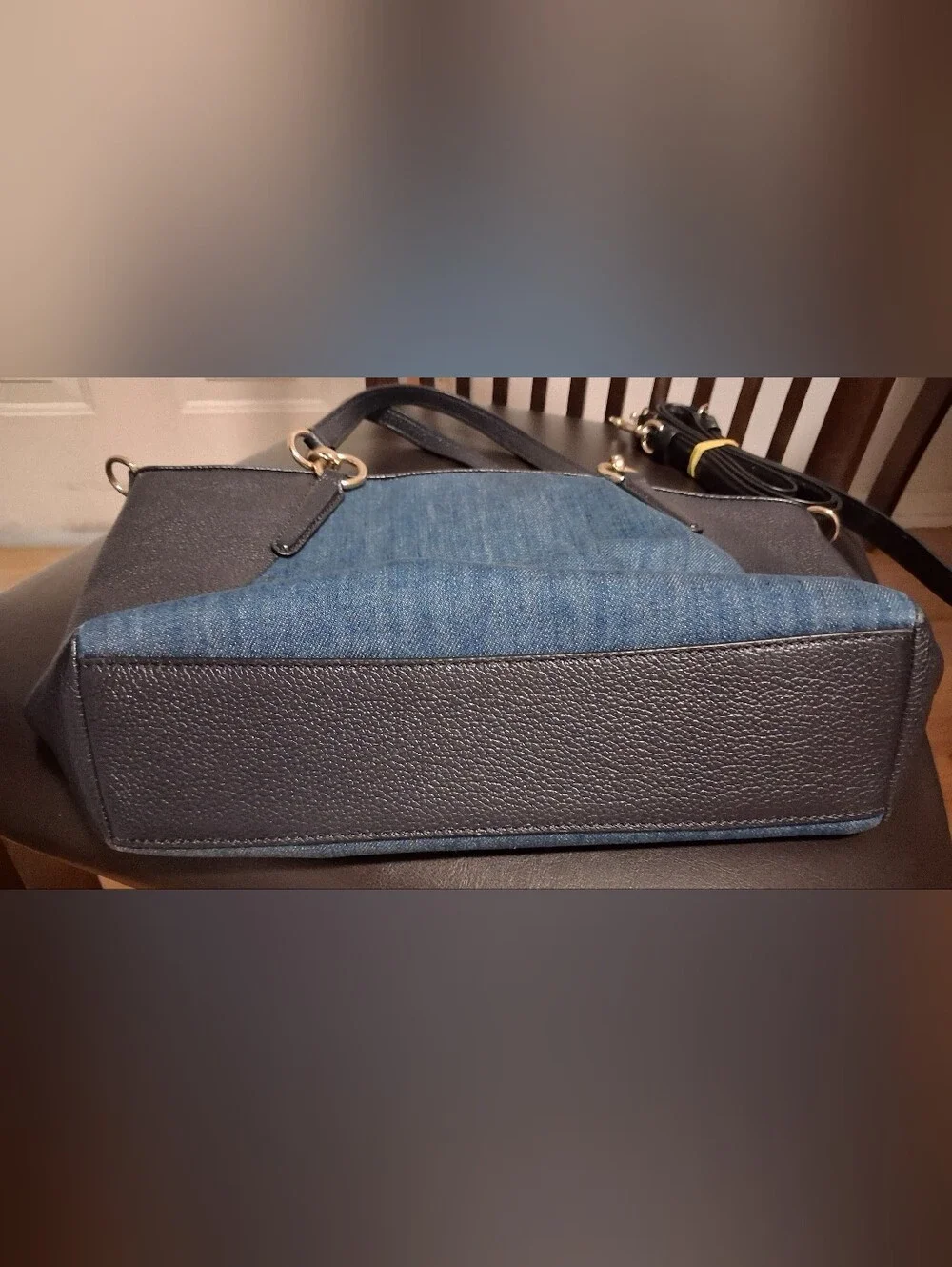 Coach Blue Denim and Black Leather Handbags Satchel Crossbody